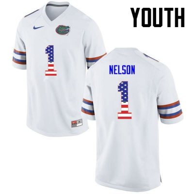 Youth Florida Gators #1 Reggie Nelson NCAA Nike White USA Flag Fashion Authentic Stitched College Football Jersey VJS2662BU